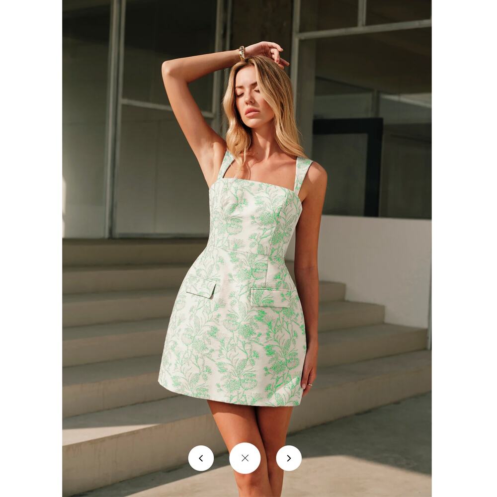 Commense Mint Green Floral Jacquard Mini Dress